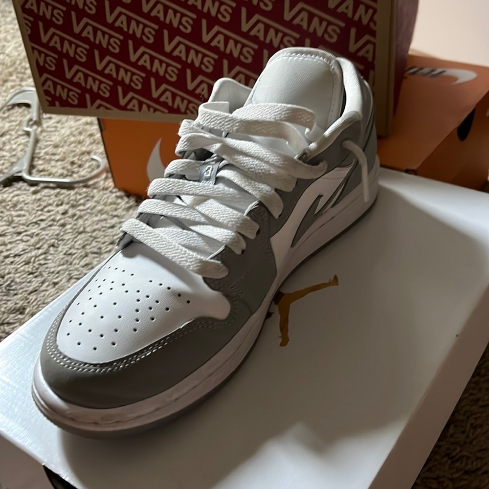 grey and white air jordan lows